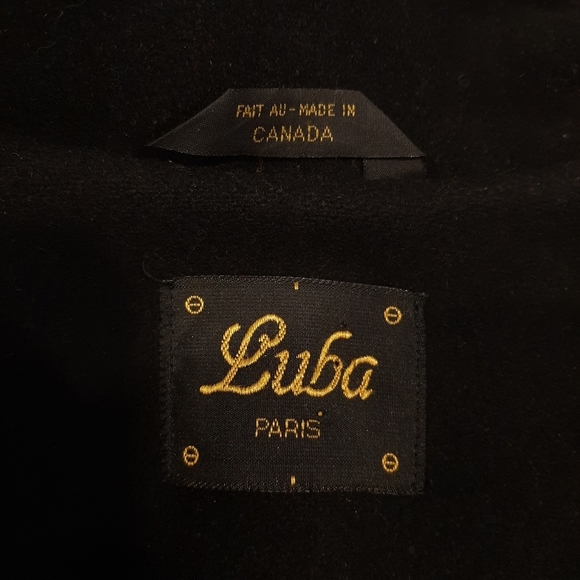 Vintage Luba Paris Pure Wool Coat Leather Double Breasted Black Oversized - Picture 11 of 15